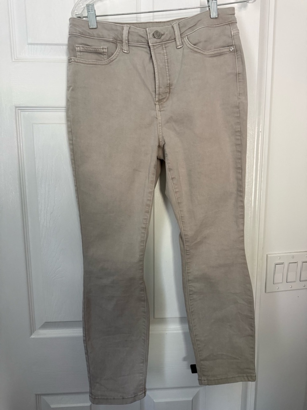 LC Lauren Conrad High Rise Skinny Ankle Jeans in Light Taupe